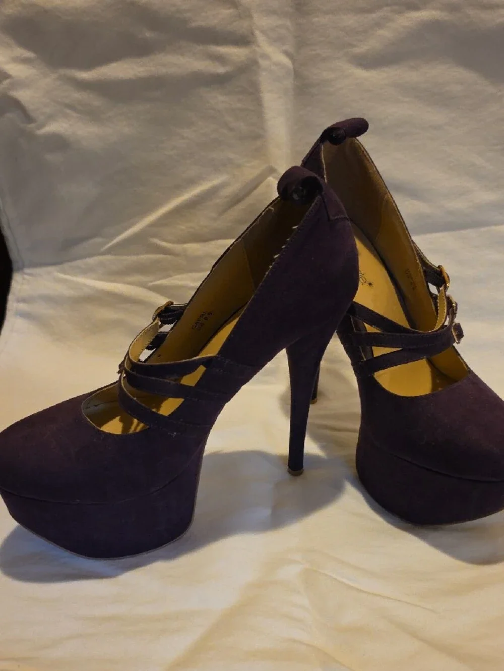 Platform Mary Jane Heels in Deep Plum Suede